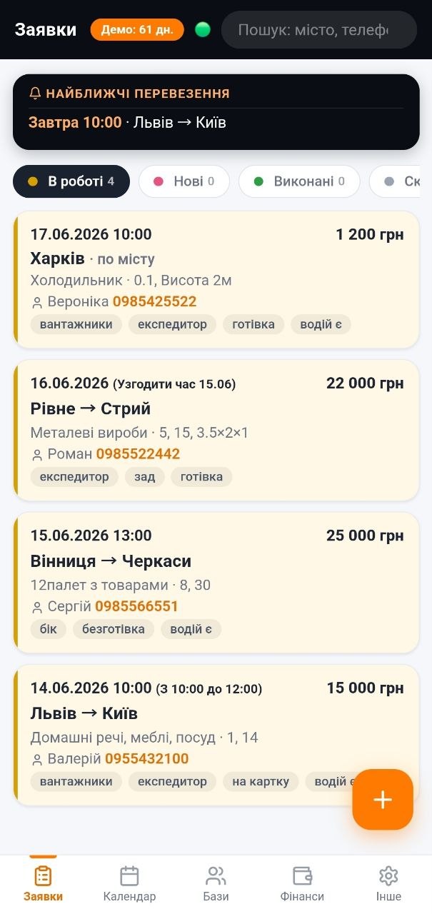 Список заявок з кольоровими статусами