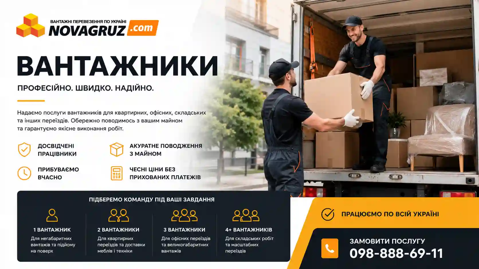 Бригада вантажників NovaGruz — професійні послуги для квартирних, офісних переїздів та складських робіт